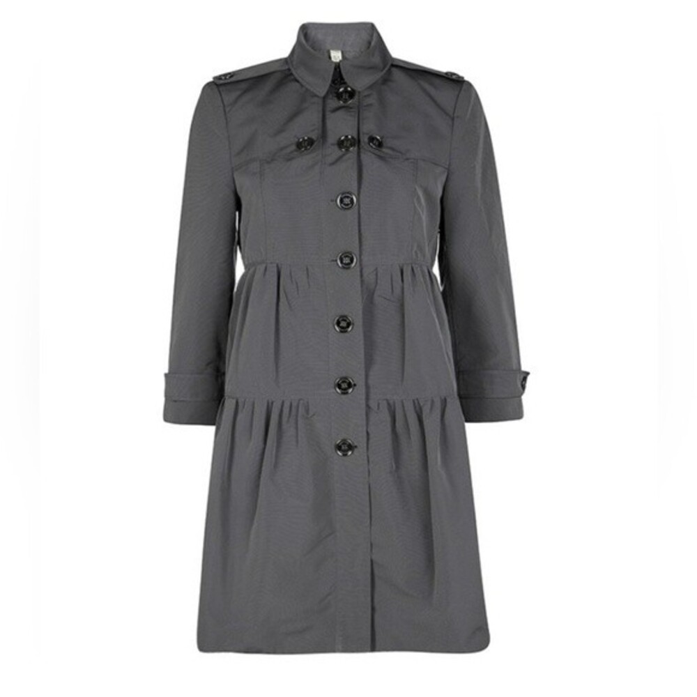Burberry Gray Chic Edgy Feminine Coquette Girl Babydoll Tiered Trench Size 2